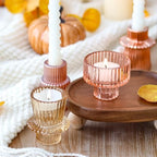 Pink Candlestick Holders 12PCS Ribbed Glass Taper Candle Holders Set for Tealight Candlestick Candles, Table Centerpieces for Weddings Christmas Home Decor Indoor and Outdoor - Image 5