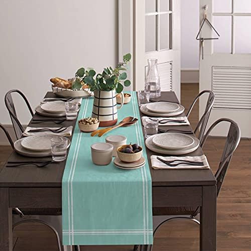 Smile Sunflower Light Teal Table Runner, Burlap Table Runners 120 inches Long,Farmhouse Style Solid Color Table Runner for Wedding Holiday Party Dinner,Dresser Scarf Decor - Image 4