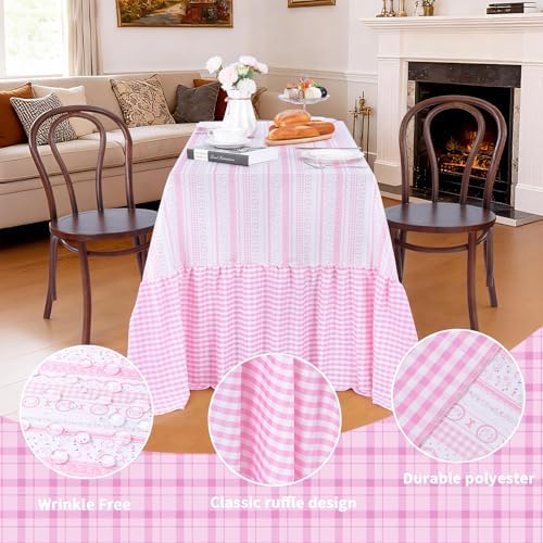 Easter Tablecloth Pink Rabbit Ruffle Table Cloth - 90 x 132 Inch Waterproof Tablecloths Rectangle Washable Polyester Bunny Flowers Table Cover for Birthday Wedding Dinner Picnic Party Decoration - Image 5