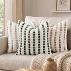 decorUhome Chenille Tufted Stripe Throw Pillow Covers 20x20 Set of 2 Green - Image 2