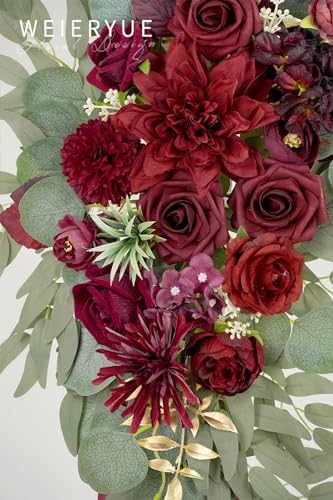 Artificial Wedding Arch Flowers Kit(Pack of 3),2Pcs Artificial Flower Arch Decor,1Pcs Sheer Drape for Wedding Ceremony Arbor for WeddingCeremony (Wine red Memory) - Image 5
