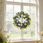 Idyllic 24 Inch Spring Summer Wreath for Front Door - Artificial Blueberry Bunch Wreath with White Purple Flowers Floral Decor for Window Mantel Wedding Indoor Outdoor Home Decoration - Image 5