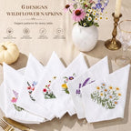 12 Pcs 100% Cotton Embroidered Wildflower Cloth Napkins 18x18 in - Image 3