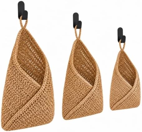 Honeydak 3 Hanging Baskets, Linen, Triangle, Jute by Honeydak