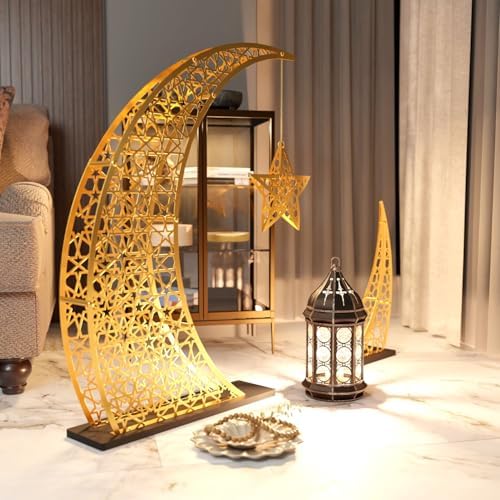 Ramadan Crescent Moon Decor Islamic Home Decoration for Eid Muslim Gifts (Matte Gold, 54x40 inches | 137x102 cm) by iwaconcept