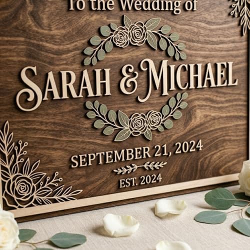 Personalized Rustic Wreath Wedding Welcome Sign - Custom 3D Wood Floral Ceremony Entrance & Reception Board for Farmhouse, Barn or Garden Venue - Multiple Sizes - Image 2