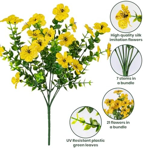20 Bundles Artificial Flowers for Outdoor, Fake Plants Spring Decor,Yellow - Image 3