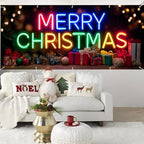 Colorful Neon Merry Christmas Garage Door Banner 7x16FT, Bright Holiday Sign for Xmas, Outdoor Decoration for Garage Doors, Large Garage Cover for Christma - Image 5