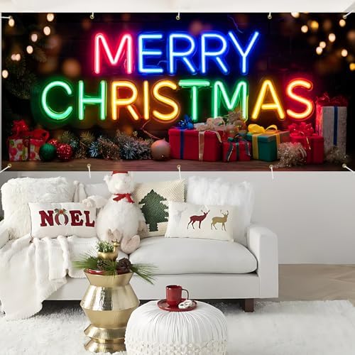 Colorful Neon Merry Christmas Garage Door Banner 7x16FT, Bright Holiday Sign for Xmas, Outdoor Decoration for Garage Doors, Large Garage Cover for Christma - Image 5