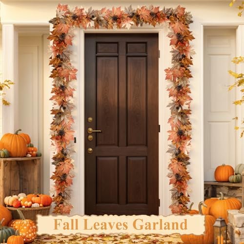 9 FT Lighted Fall Garland with Lights Autumn Automatic ON/Off Timer - Image 5