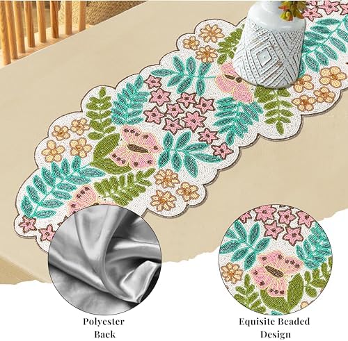 CLEENTABLE Spring Floral Beaded Table Runner, Multicolor, 13x36 - Image 3