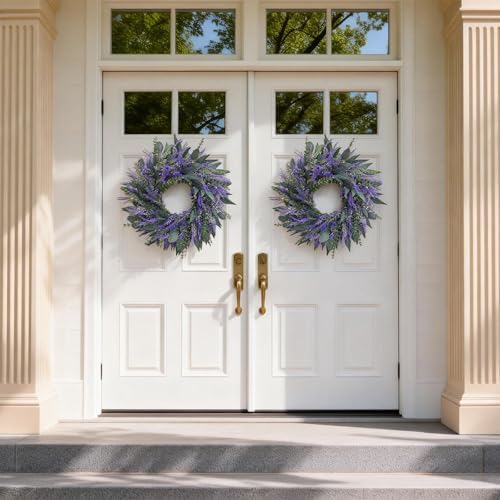 26 Inch Lavender Eucalyptus Wreaths for Front Door, Spring Summer Wreath,Large Eucalyptus Outdoor Wreath with Greenery Leaves for Porch,Wall,Holiday,Home Decor- Spring, Summer, Fall, All Seasons - Image 6