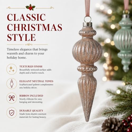 Yunlly 18 Pcs Neutral Christmas Ornaments Xmas Finial Tree Decor Set - Image 2