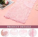 14 Pcs Rose Pink Lace Table Runner 14 x 120 Inch Wedding Romantic Floral Table Cloths Embroidered Runner Decorations for Bridal Shower Birthday Party - Image 3