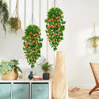 BLEUM CADE Artificial Hanging Flowers for Outdoors, 4pcs Fake Hanging Plants Pothos Vines with Orange Flowers for Wall Home Living Room Indoor Outdoor Fall Decor (No Baskets) - Image 4
