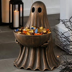13.4 Inch Metal Halloween Ghost Candy Bowl Holder Standing Vintage by Unknown