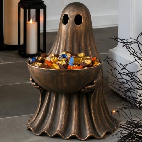 13.4 Inch Metal Halloween Ghost Candy Bowl Holder Standing Vintage by Unknown