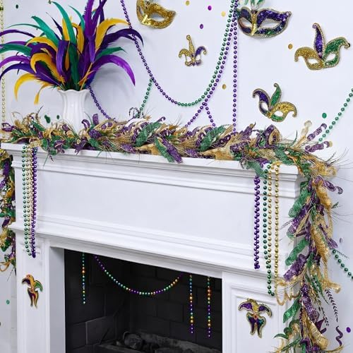 Suncalla 6 ft Mardi Gras Garland Purple Green Gold Glitter Garland Mardi Gras Hanging Decorations for Front Door Carnival Party Wreaths Home Indoor Outdoor Fireplace Decor by Unknown