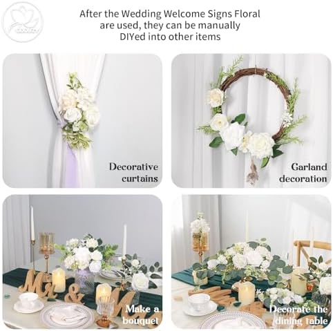 Odouzy Artificial Wedding Arch Flowers for Wedding Sign,Set of 2 for Wedding Welcome Ceremony Sign,Faux Floral Swags,Wedding, Banquet and Reception Backdrop Floral Decoration (White) - Image 6