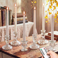 Mumufy 12-piece Clear Glass Candle Holders with Flameless Taper Candles by Mumufy