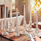 Mumufy 12-piece Clear Glass Candle Holders with Flameless Taper Candles by Mumufy