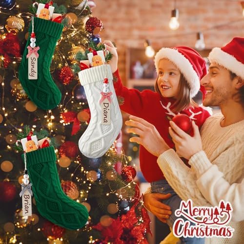 Personalized Christmas Stockings - 18 Inches Hanging Stockings with DIY Snowman Name Tags, 7 Pack Large Size Knitted Stockings for Mantels, Christmas Tree Family Holiday Decor - Image 7
