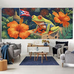 7 * 16ft Vibrant Puerto Rico Garage Door Banner, Tropical Island Style Decor Flag, Retro Castle Pattern Photo Backdrop, Cultural Pride Background for Outdoor Festival Holiday Garage Door Decoration - Image 6
