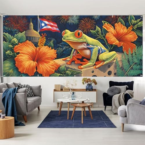 7 * 16ft Vibrant Puerto Rico Garage Door Banner, Tropical Island Style Decor Flag, Retro Castle Pattern Photo Backdrop, Cultural Pride Background for Outdoor Festival Holiday Garage Door Decoration - Image 6