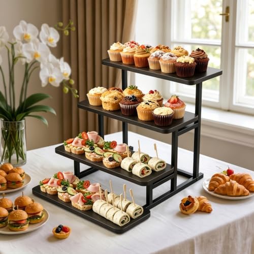Cupcake Stand for 50 Cupcakes 4 Tiered Tray Stand for Food Cookie Wooden Dessert Display Risers for Party Wedding Buffet Stepped Risers Display Stands for Vendor Farmers Market Display, Black - Image 3