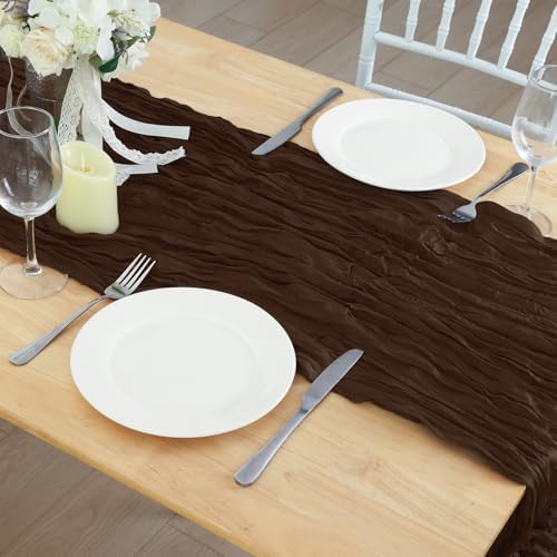 8 Pack Brown Cheesecloth Table Runner 120 Inch Boho Wedding Decor - Image 7