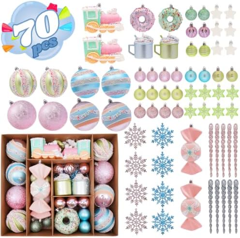 Macaron Christmas Ball Ornaments Set, Candyland Tree Decorations, 70 Pack by Fashlits
