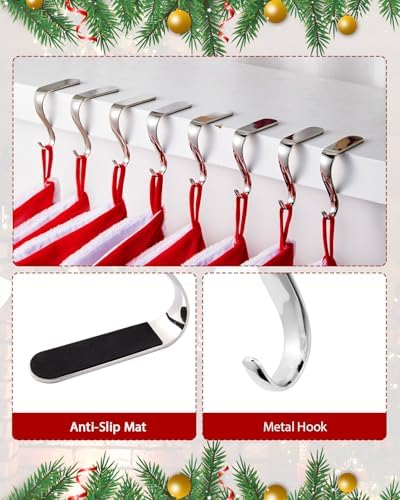 Christmas Stocking Holders for Mantle Set of 8, Metal Fireplace Stocking Hangers, Anti-Rust Non-Slip Non-Tarnish Mantel Hooks Grips Set for Garland, Windowsill, Party, Christmas Decorations, Silver - Image 5