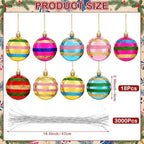 Soulchen Vintage Christmas Tree Ornaments Set, 2.4'' Retro Striped Ball - Image 3
