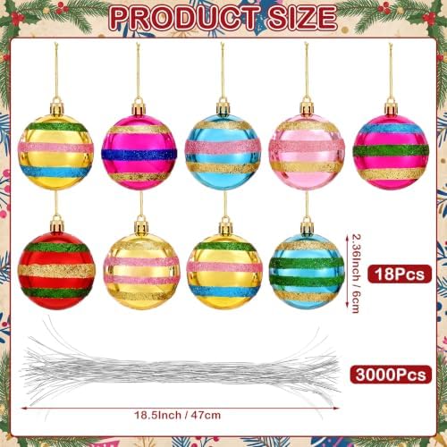 Soulchen Vintage Christmas Tree Ornaments Set, 2.4'' Retro Striped Ball - Image 3