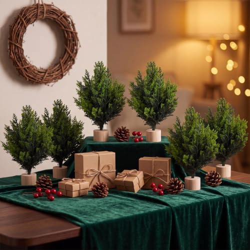 Soulchen 6 Pcs Mini Cedar Christmas Tree, 12" Artificial Tree with Base - Image 5