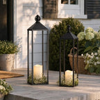 Perfnique Decorative Lanterns for Indoor & Outdoor, Set of 2 Black Metal Lanterns (22" & 19") with LED Timer Flameless Candles, Farmhouse Modern Decor for Front Porch, Patio, Mantle - Image 6