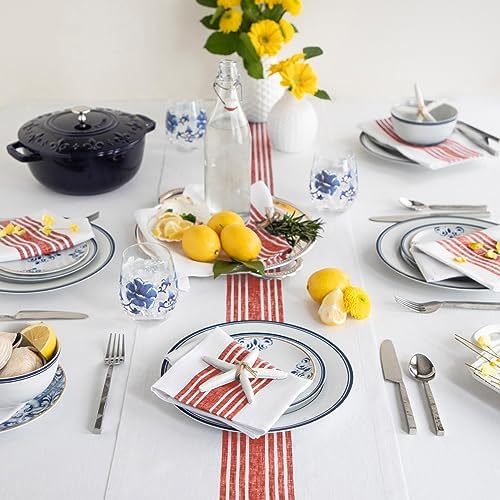 Solino Home 100% Pure Linen Table Runner, 14 x 144 in, Red and White Stripe - Image 2