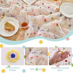 6PCS Lvory Floral Table Runner 10 FT, Embroidery Daisy Table Runners Seasonal Spring Summer Sheer Tulle Dining Table Decor for Home Party Birthday Decor 29x120 Inch ﻿ - Image 3