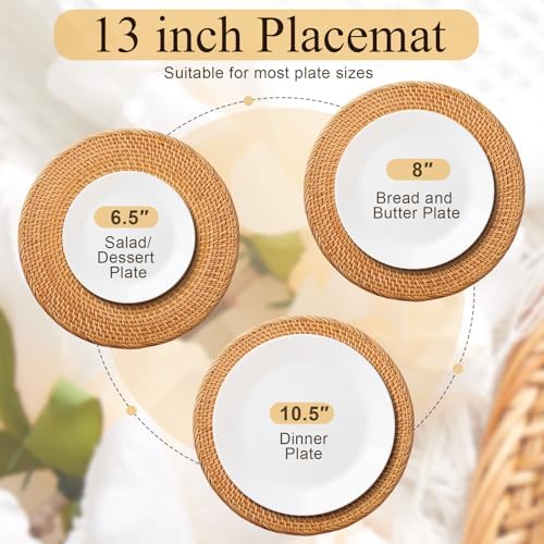 4 Pack Rattan Round Placemats, 13 Inch Woven Table Mats - Image 3