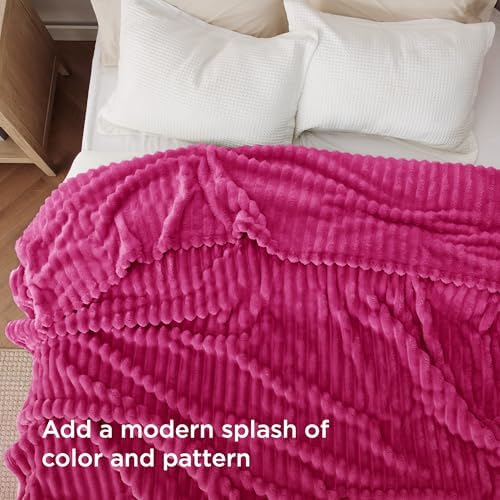Bedsure Soft Queen Size Blanket for Bed Hot Pink 90"x90" - Image 3