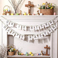 Marsui 2 Pcs He Is Risen Decor Easter Wood Bead Garland Happy Easter Hanging Banner Church Christian He Is Risen Hanging Decor Religious Garland Decoration for Christian Party Fireplace Home Wall Sign by Marsui