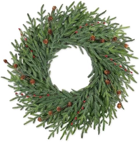 26 Inch Christmas Wreaths for Front Door with Red Berry Real Touch Large Artificial Xmas Winter Pine Cedar Wreaths for Windows Outdoor Christmas Home Yard Farmhouse Wall Front Door Porch Hanging Decor by LZNPAArtificialPlants
