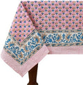 90x90 Inches Square Hand Block Printed Cotton Tablecloth, Pink Blue Floral Table Cloths Washable, Indian Table Linen for Halloween Christmas Outdoor Thanksgiving Gifts Home Decor Dinning Outdoor by HomeSpunCrafts