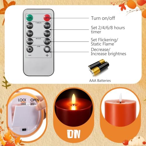 Retisee 3 Pcs 6/8/12" Fall Flameless LED Candles Decorations for Home - Image 4