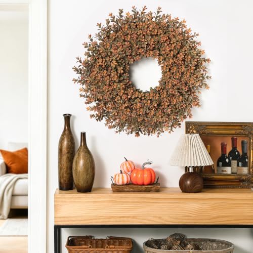 26'' Fall Wreath for Front Door, Artificial Autumn Boxwood Wreath Outdoor - Image 3