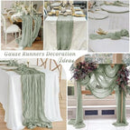 12 Pack Sage Green Cheesecloth Table Runner, 10FT Boho Gauze Green Cheese Cloth Table Runner 35 x120 Inch Semi Sheer Long Runner for Table Wedding Party Banquet Baby Shower Birthday - Image 6