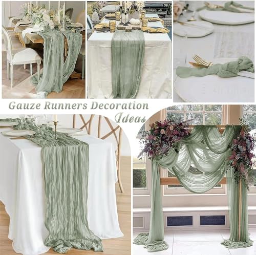 12 Pack Sage Green Cheesecloth Table Runner, 10FT Boho Gauze Green Cheese Cloth Table Runner 35 x120 Inch Semi Sheer Long Runner for Table Wedding Party Banquet Baby Shower Birthday - Image 6