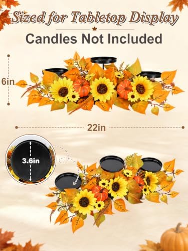 Alphatool Fall Centerpieces for Tables, 3 Candle Holders with Sunflowers - Image 3
