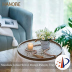 Hanobe 17" Large Round Decorative Tray Coffee Table Decor, Rustic Brown - Image 2