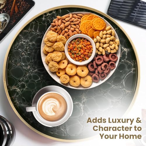 HOME ARCHIVE Round Serving Tray with with Handles Antique Look & Stylish Design Decorative Trays for Kitchen Round Ottoman Tray for Dinning Living Room & Home Decor Pack of 2 (Teal) - Image 7